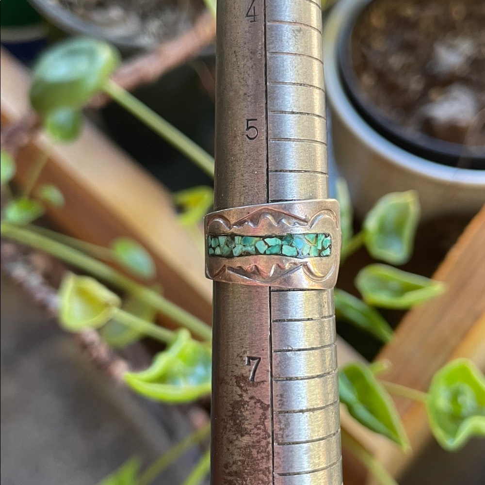 Vintage‎ Turquoise Inlay Mosaic Silver Ring